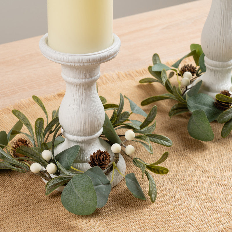 Set of 2 Mistletoe & Cone Candle rings
